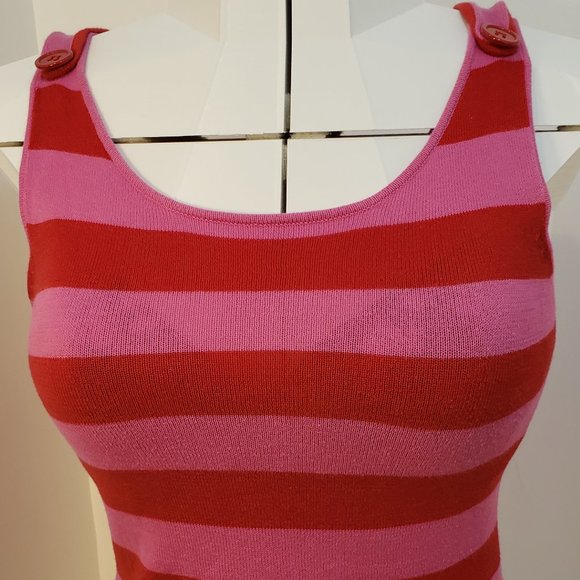 2/$30 Designer Tulle Button Tank Top Pink Striped - Picture 2 of 11